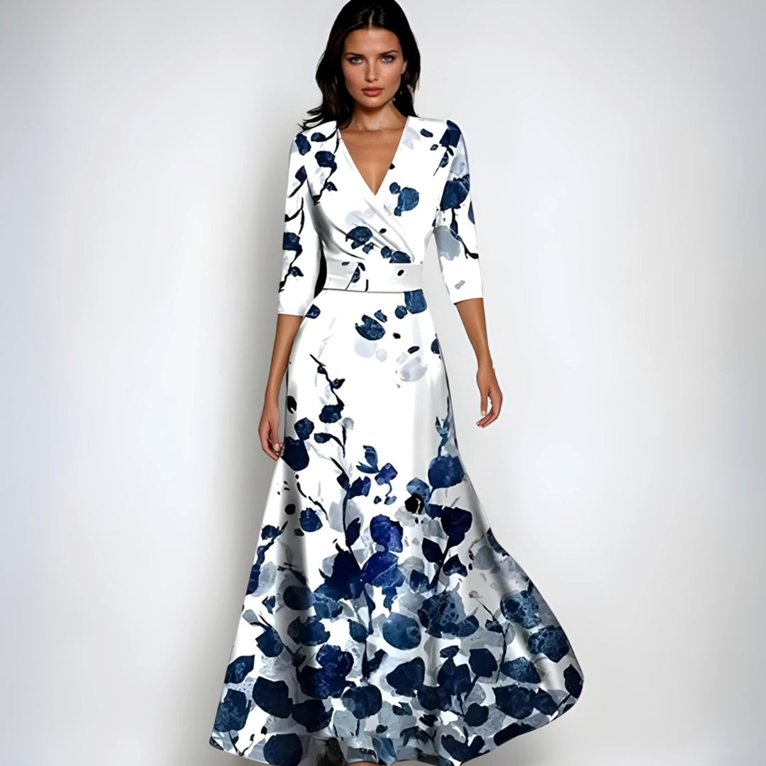 Sophia | Women's Elegant V-Neck Wrap Floral Dress Maxi A-Line