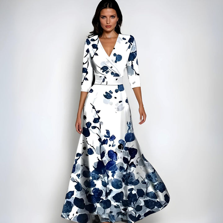 Sophia | Women's Elegant V-Neck Wrap Floral Dress Maxi A-Line