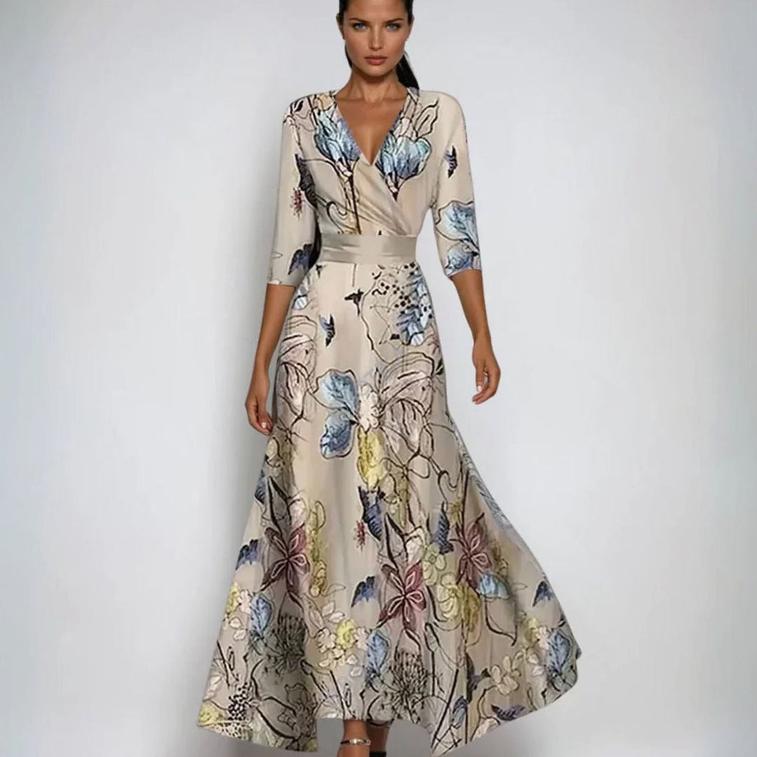 Sophia | Women's Elegant V-Neck Wrap Floral Dress Maxi A-Line