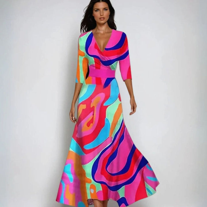 Sophia | Women's Elegant V-Neck Wrap Floral Dress Maxi A-Line