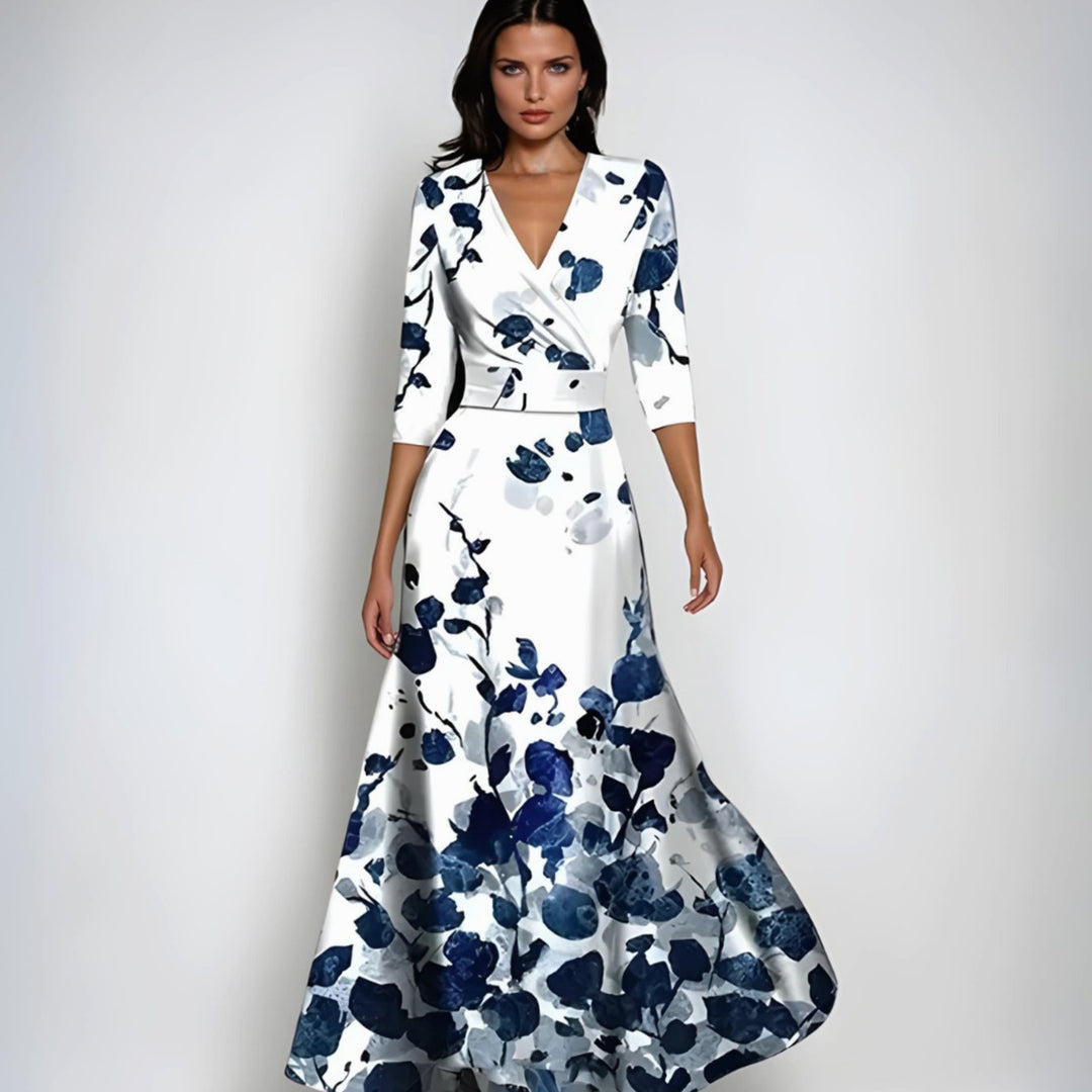 Sophia | Women's Elegant V-Neck Wrap Floral Dress Maxi A-Line