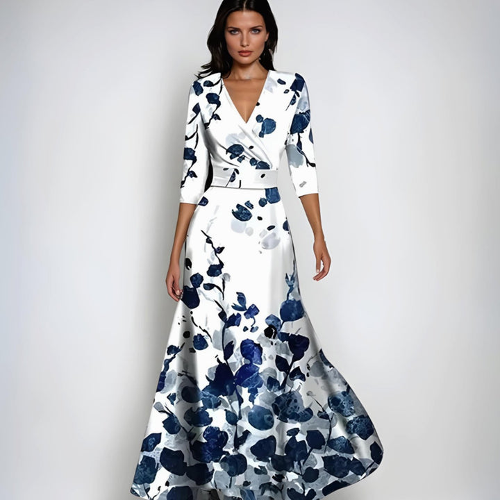 Sophia | Women's Elegant V-Neck Wrap Floral Dress Maxi A-Line