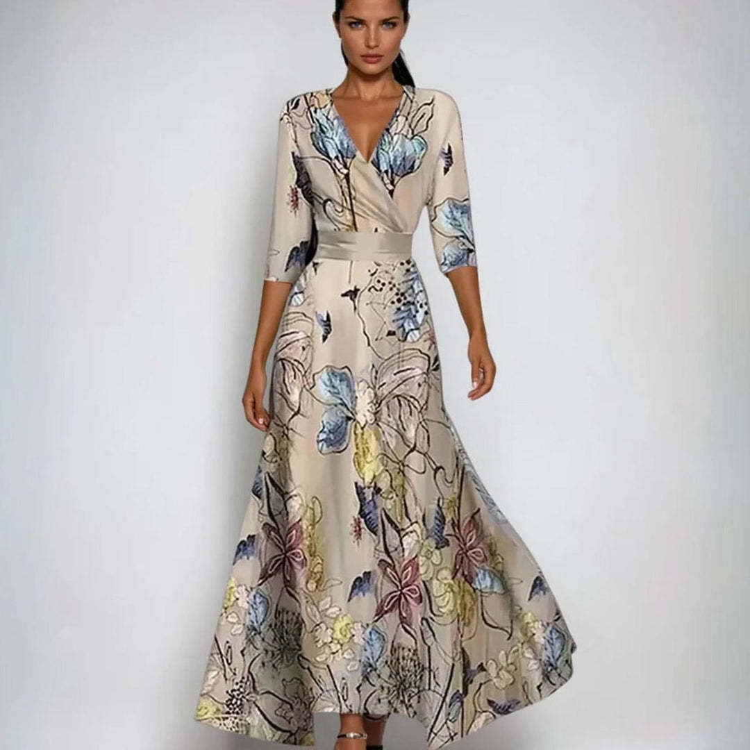 Sophia | Women's Elegant V-Neck Wrap Floral Dress Maxi A-Line