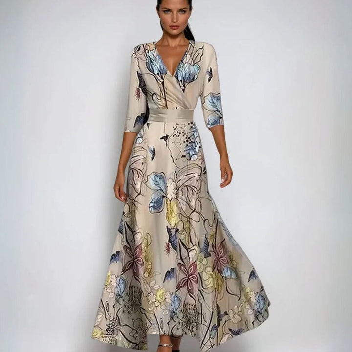 Sophia | Women's Elegant V-Neck Wrap Floral Dress Maxi A-Line