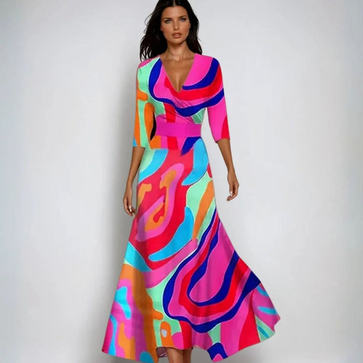 Sophia | Women's Elegant V-Neck Wrap Floral Dress Maxi A-Line