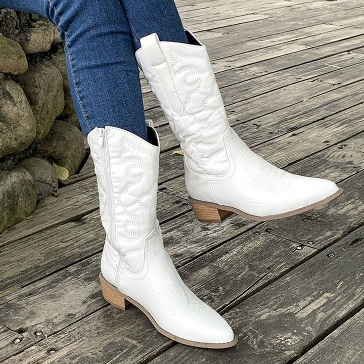 Lily | Women's Embroidered Western Cowboy Ankle Boots Block Heel
