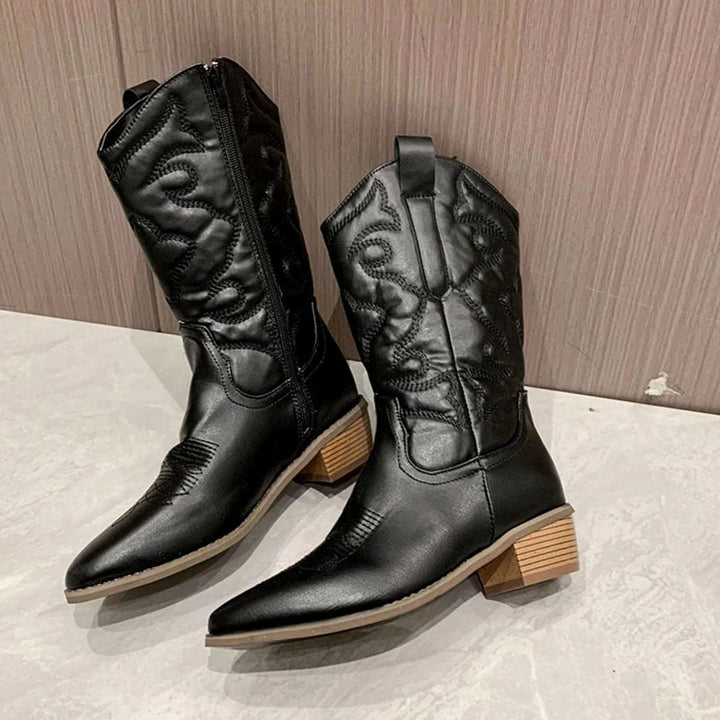 Lily | Women's Embroidered Western Cowboy Ankle Boots Block Heel