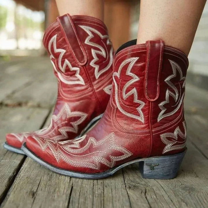 Evelyn | Women's Embroidered Western Cowboy Ankle Boots Block Heel