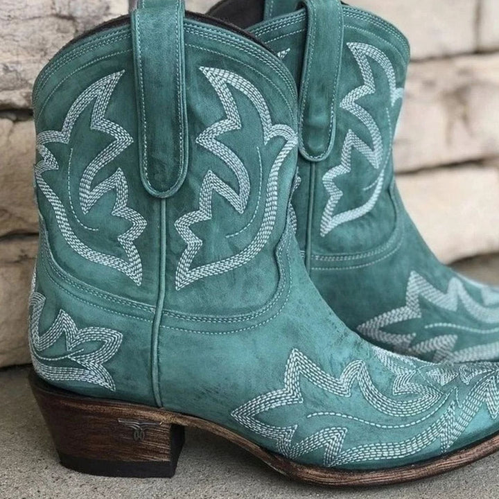Evelyn | Women's Embroidered Western Cowboy Ankle Boots Block Heel