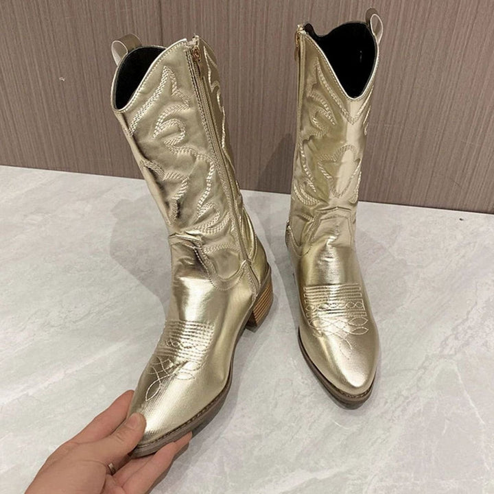 Lily | Women's Embroidered Western Cowboy Ankle Boots Block Heel
