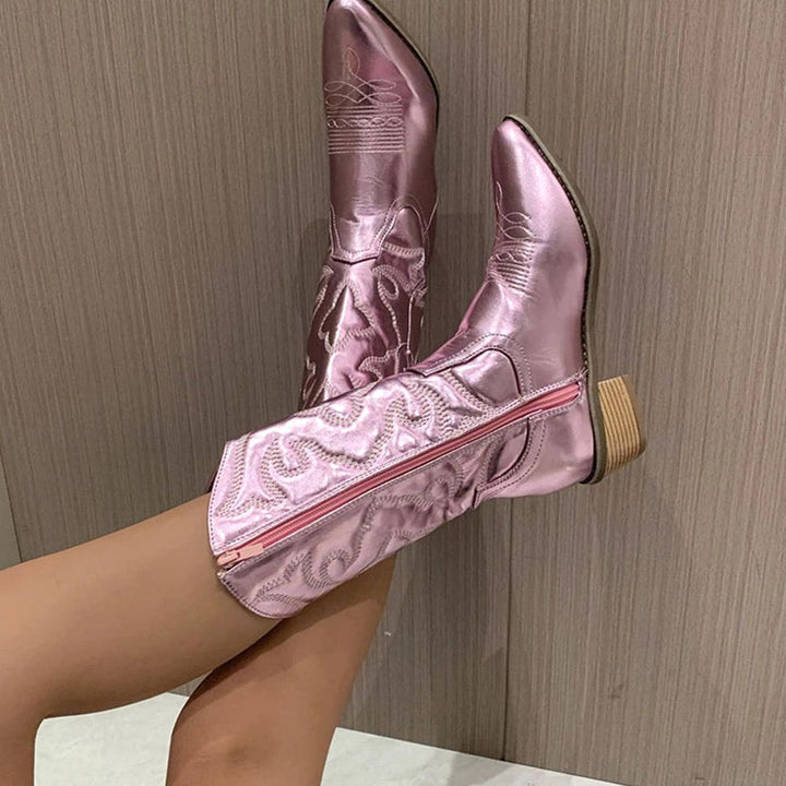 Lily | Women's Embroidered Western Cowboy Ankle Boots Block Heel