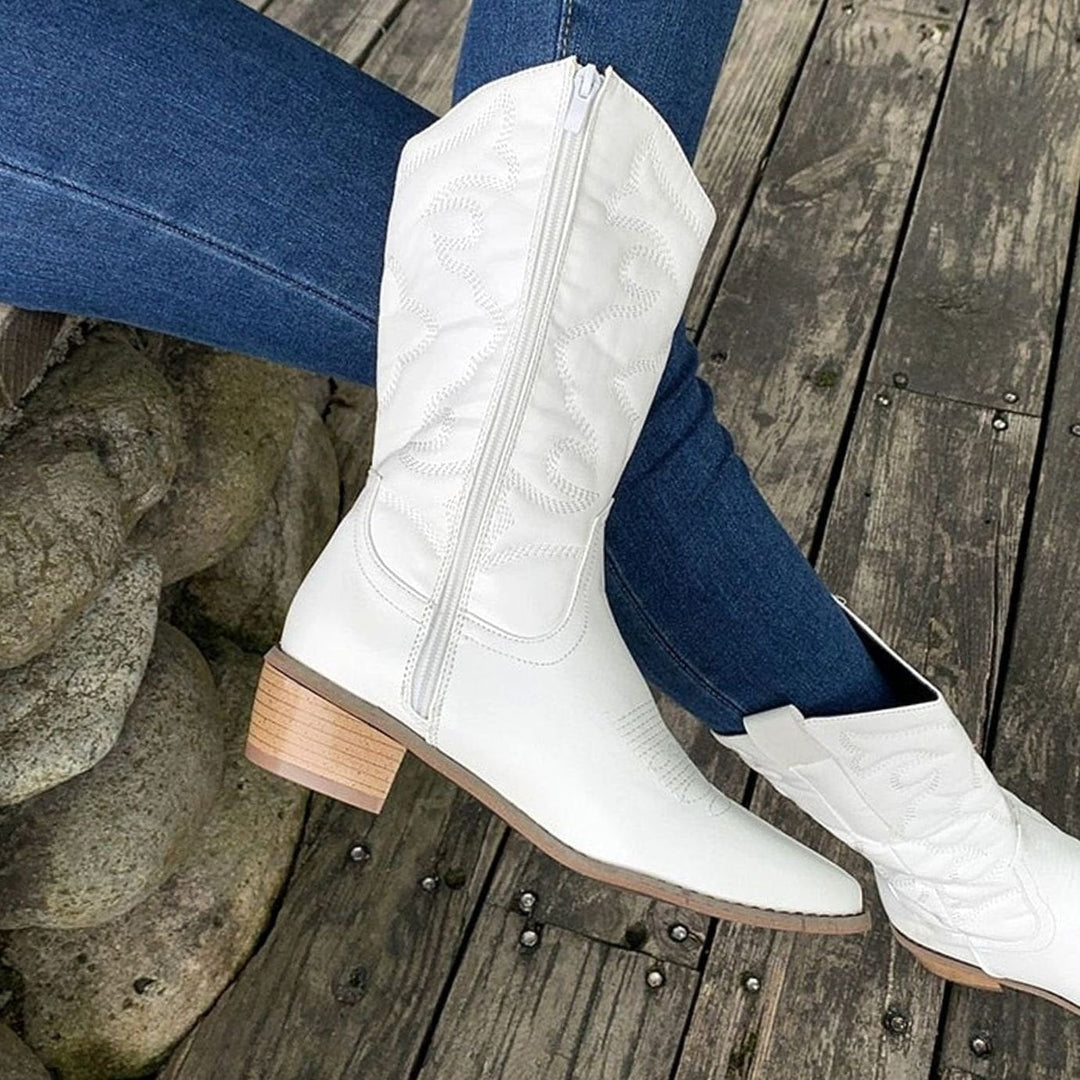 Lily | Women's Embroidered Western Cowboy Ankle Boots Block Heel