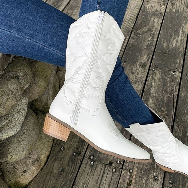 Lily | Women's Embroidered Western Cowboy Ankle Boots Block Heel