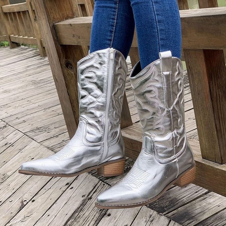Lily | Women's Embroidered Western Cowboy Ankle Boots Block Heel