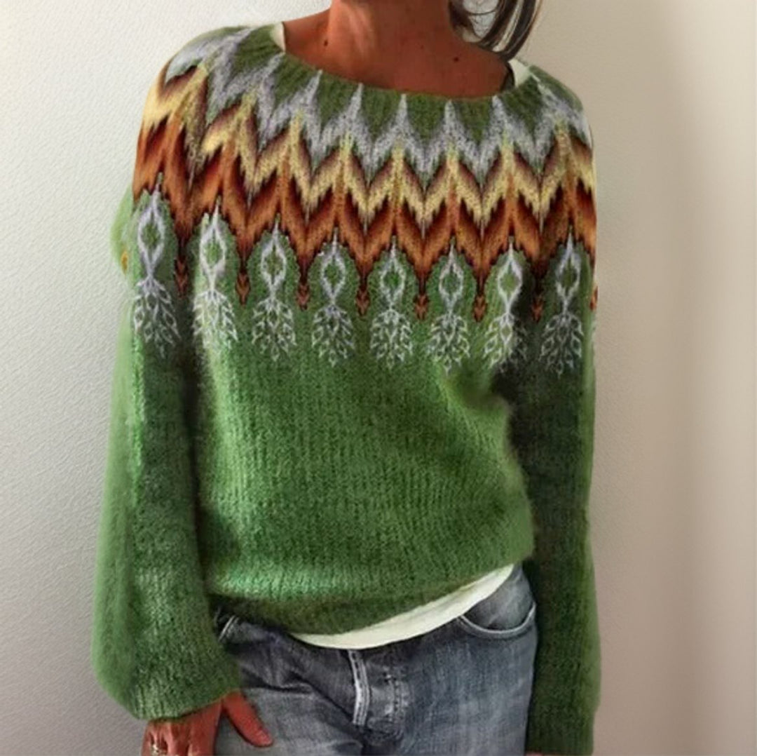 Victoria | Women's Fair Isle Knit Sweater Slouchy Icelandic Pullover