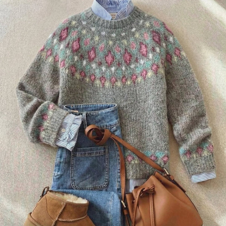 Sophia | Women's Fair Isle Nordic Knit Sweater Relaxed Fluffy Pullover