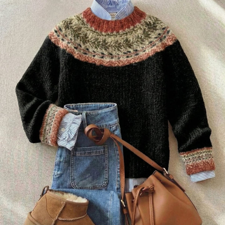 Sophia | Women's Fair Isle Nordic Knit Sweater Relaxed Fluffy Pullover