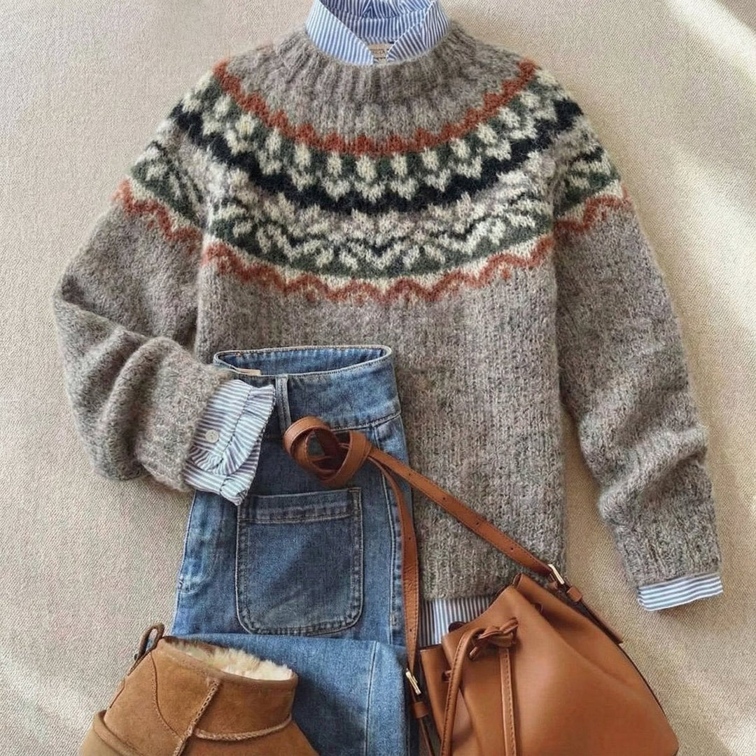 Sophia | Women's Fair Isle Nordic Knit Sweater Relaxed Fluffy Pullover