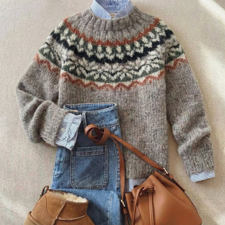 Sophia | Women's Fair Isle Nordic Knit Sweater Relaxed Fluffy Pullover