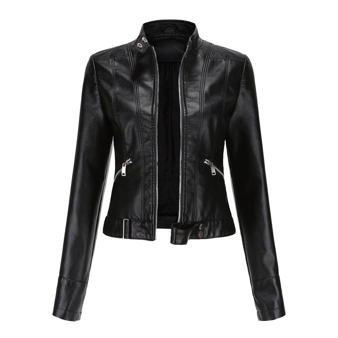 Zoey | Women's Faux Leather Jacket Moto Biker Stand-Collar Zip-Up