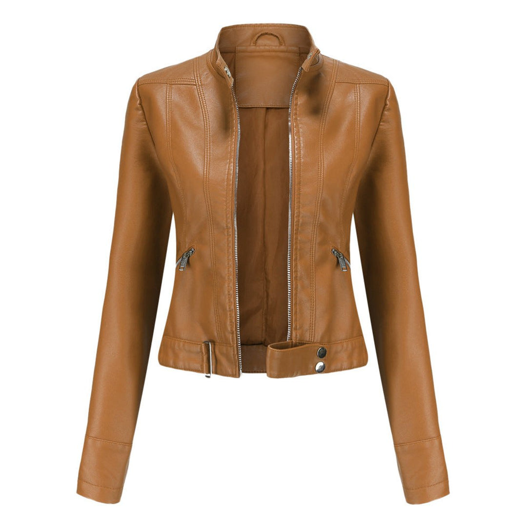 Zoey | Women's Faux Leather Jacket Moto Biker Stand-Collar Zip-Up
