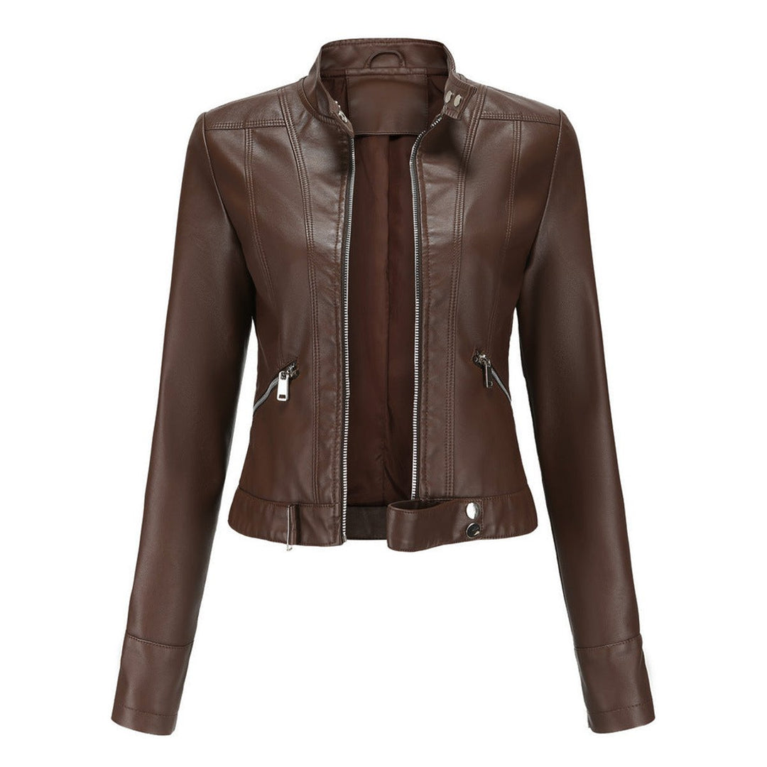 Zoey | Women's Faux Leather Jacket Moto Biker Stand-Collar Zip-Up