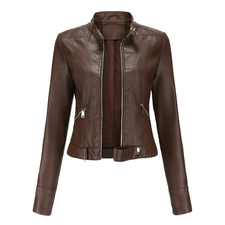 Zoey | Women's Faux Leather Jacket Moto Biker Stand-Collar Zip-Up