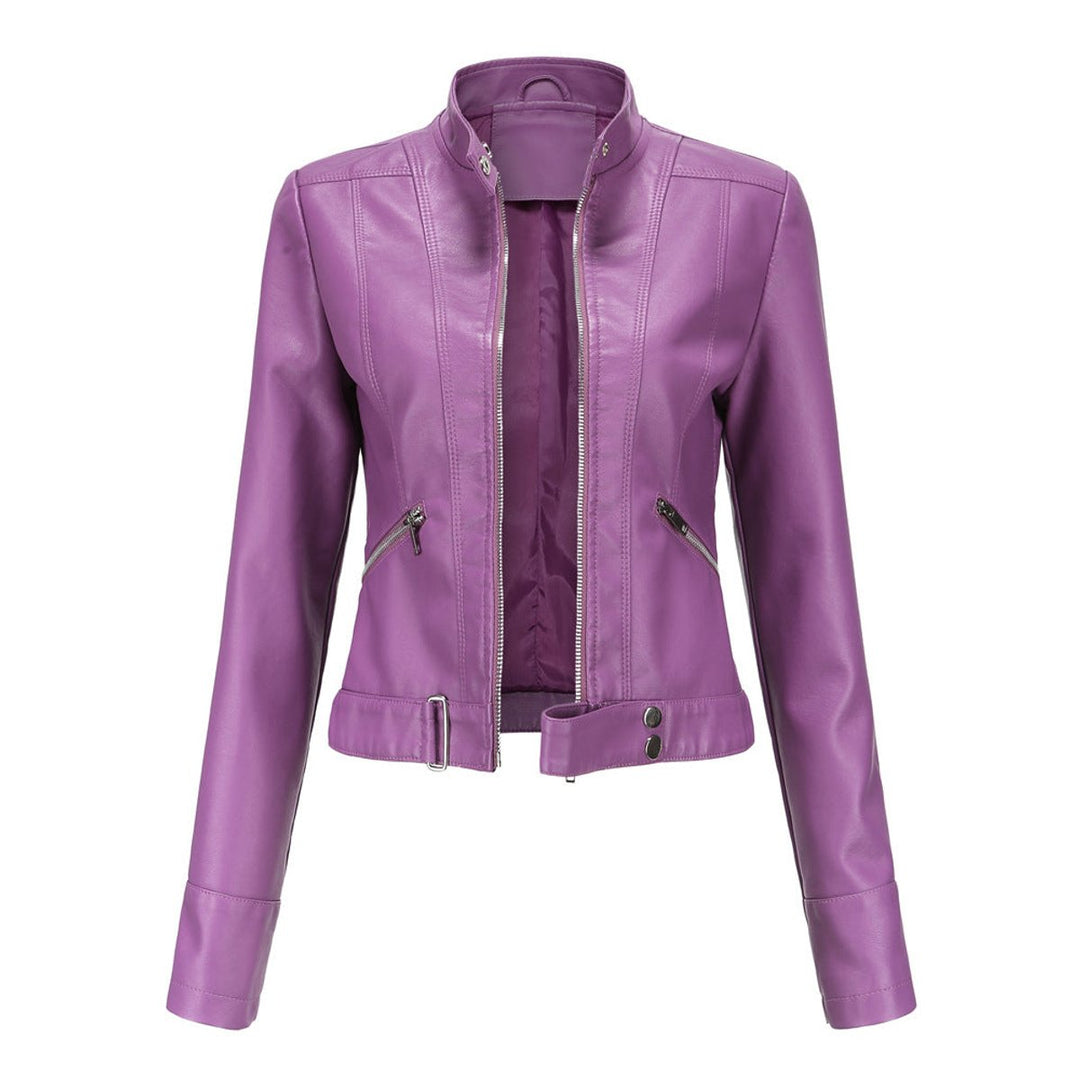 Zoey | Women's Faux Leather Jacket Moto Biker Stand-Collar Zip-Up