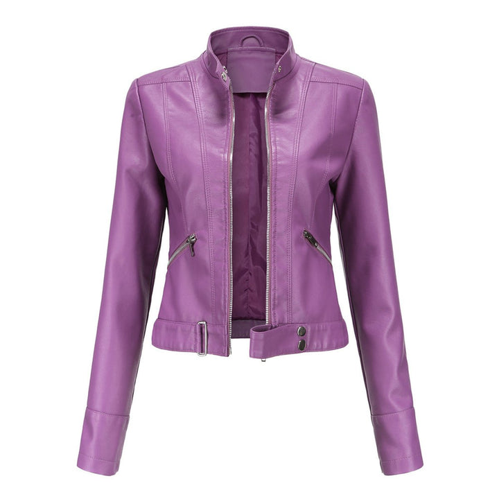 Zoey | Women's Faux Leather Jacket Moto Biker Stand-Collar Zip-Up
