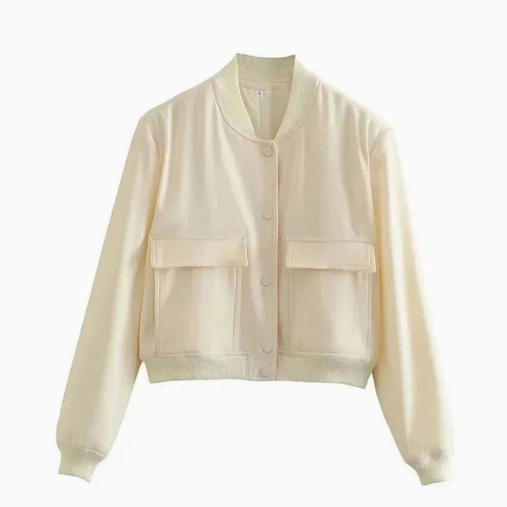 Aria | Women's Faux Leather Light Bomber Jacket Snap-Button Front Pockets
