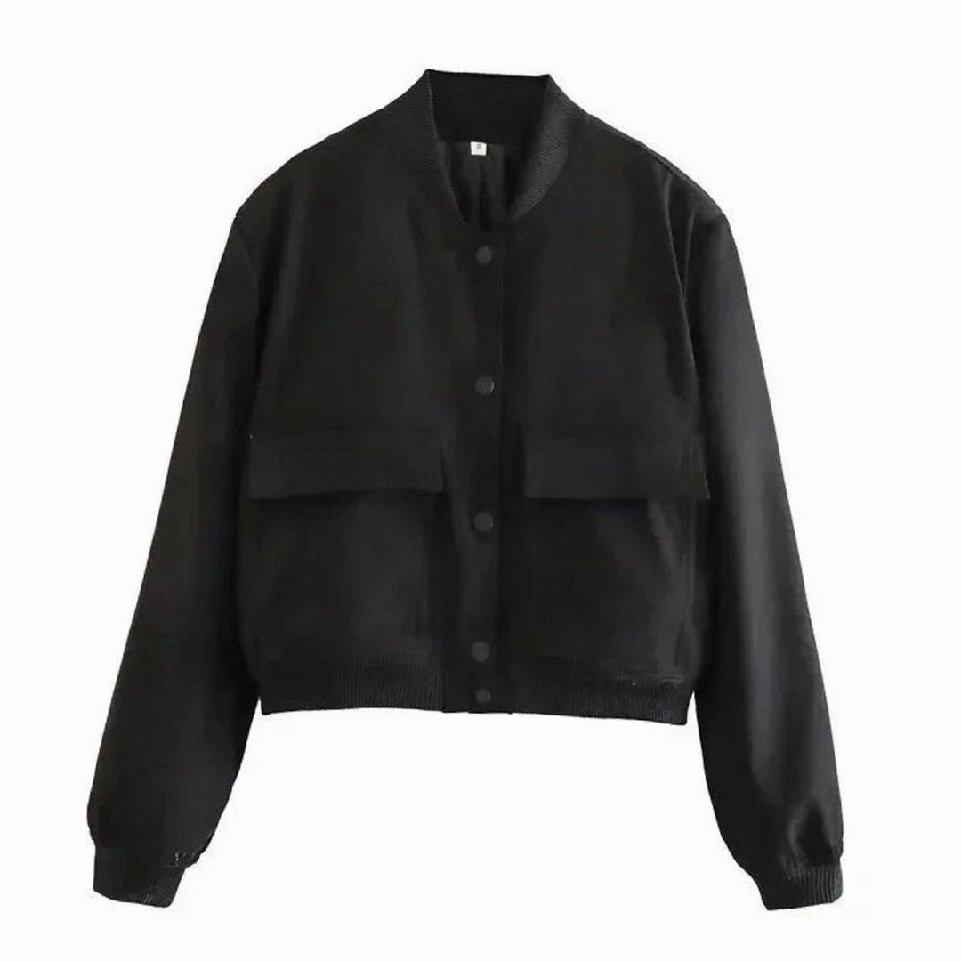 Aria | Women's Faux Leather Light Bomber Jacket Snap-Button Front Pockets