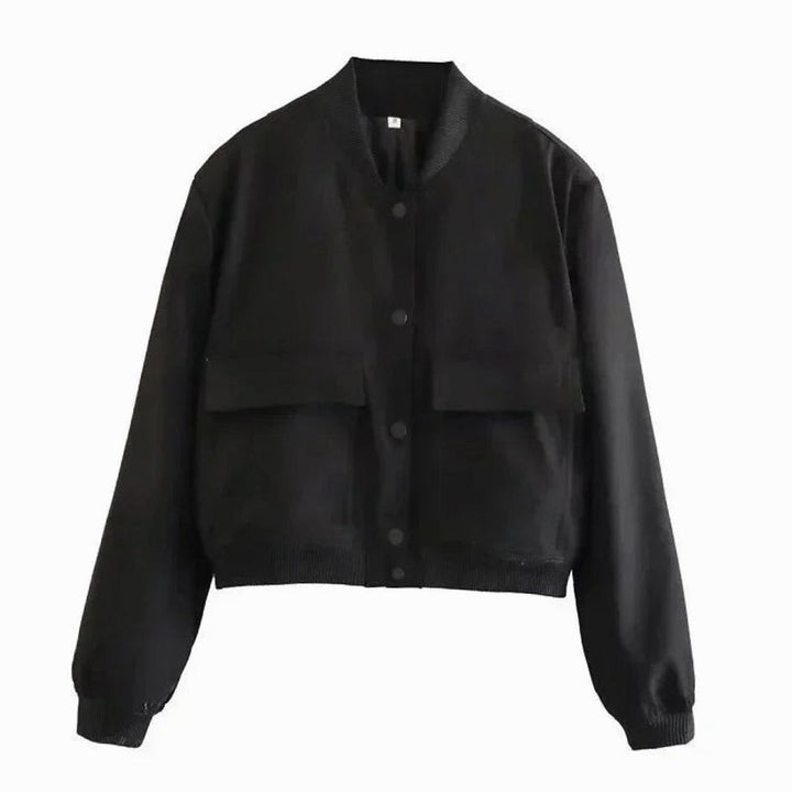 Aria | Women's Faux Leather Light Bomber Jacket Snap-Button Front Pockets