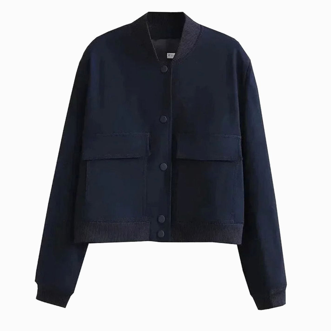 Aria | Women's Faux Leather Light Bomber Jacket Snap-Button Front Pockets