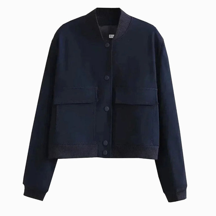Aria | Women's Faux Leather Light Bomber Jacket Snap-Button Front Pockets