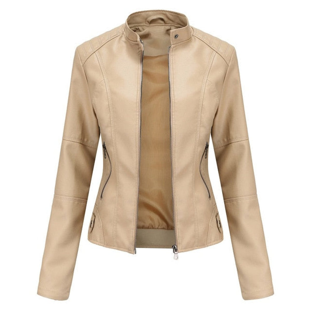 Penelope | Women's Faux Leather Moto Jacket Stand Collar Full-Zip