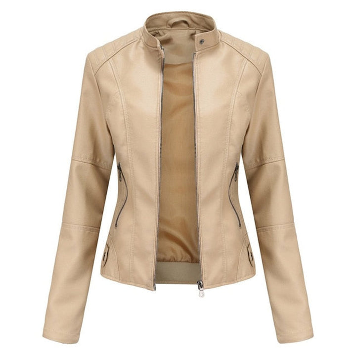 Penelope | Women's Faux Leather Moto Jacket Stand Collar Full-Zip
