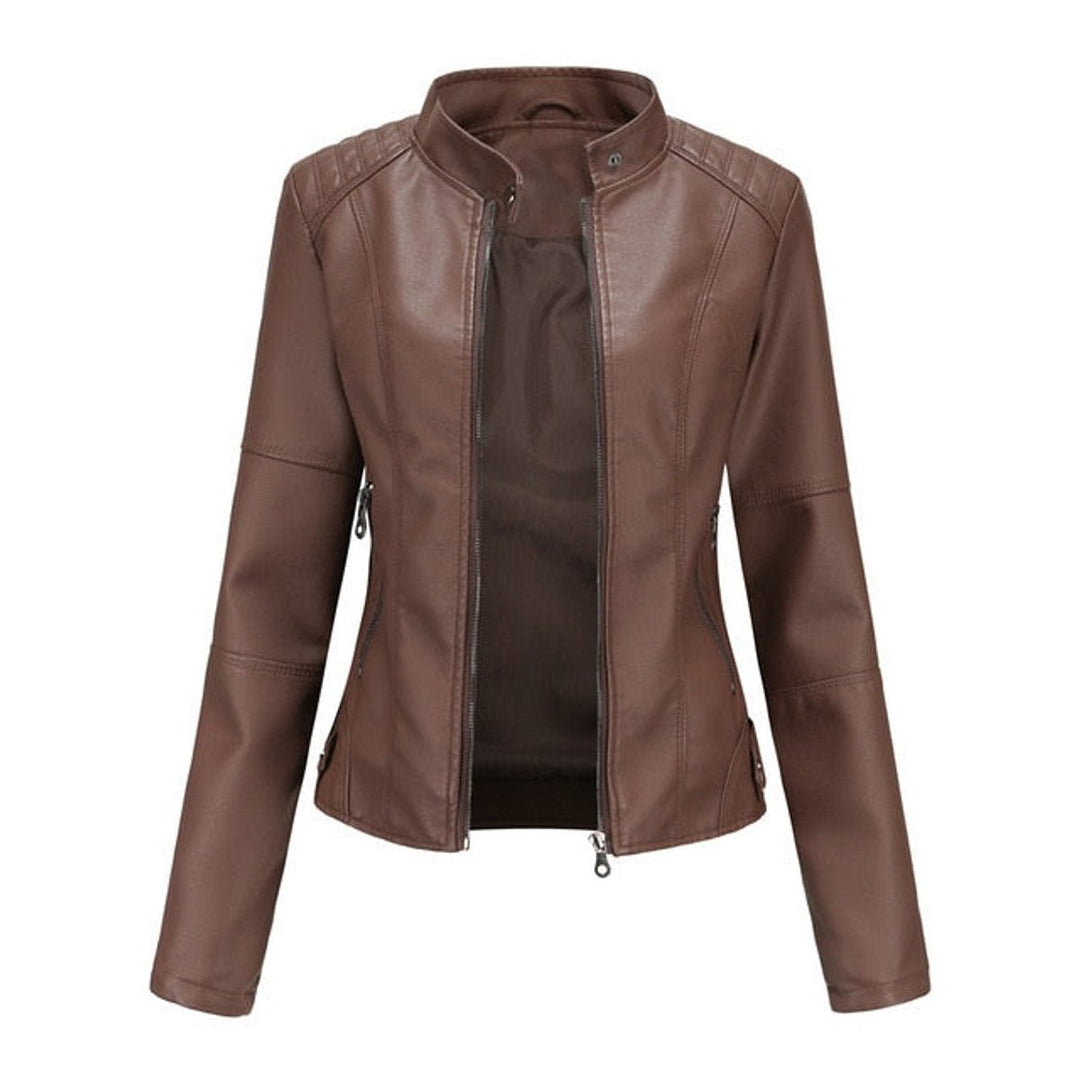 Penelope | Women's Faux Leather Moto Jacket Stand Collar Full-Zip