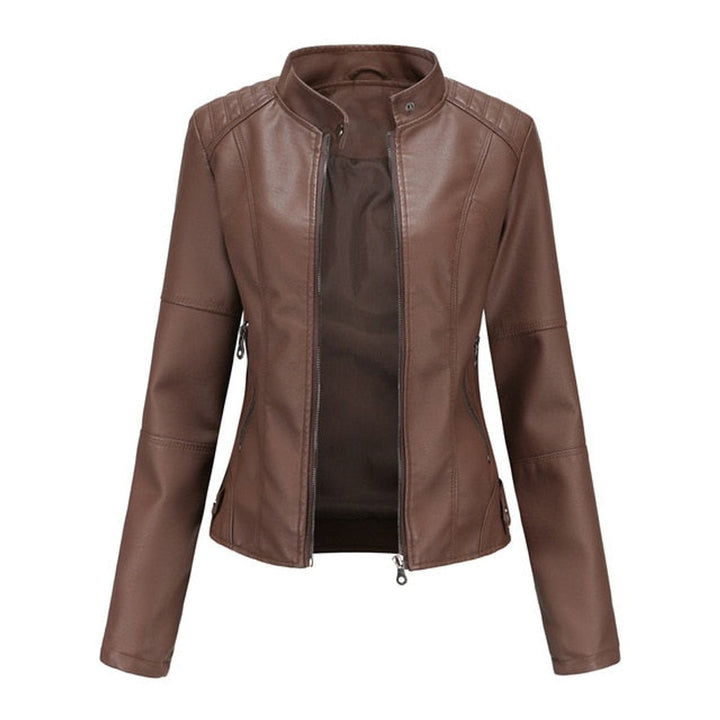 Penelope | Women's Faux Leather Moto Jacket Stand Collar Full-Zip