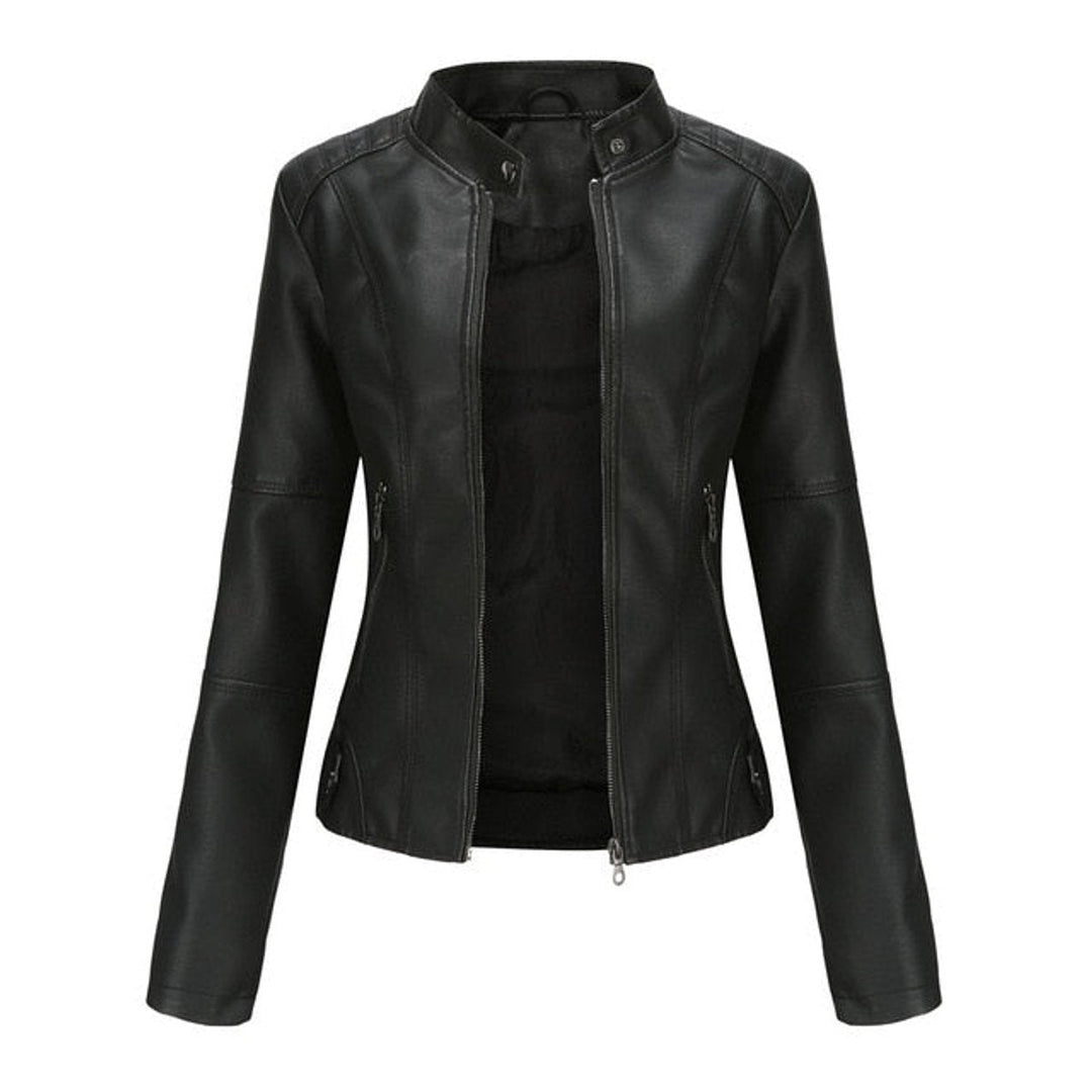 Penelope | Women's Faux Leather Moto Jacket Stand Collar Full-Zip