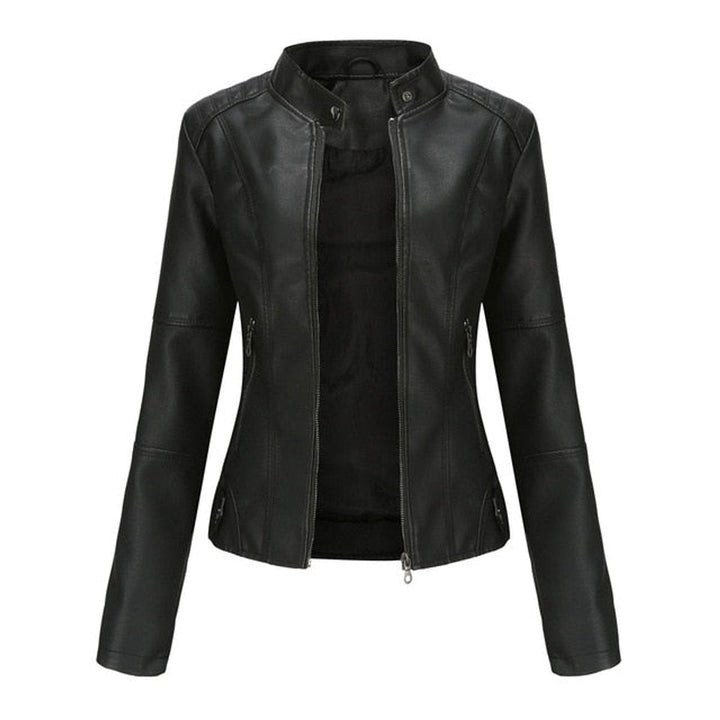 Penelope | Women's Faux Leather Moto Jacket Stand Collar Full-Zip