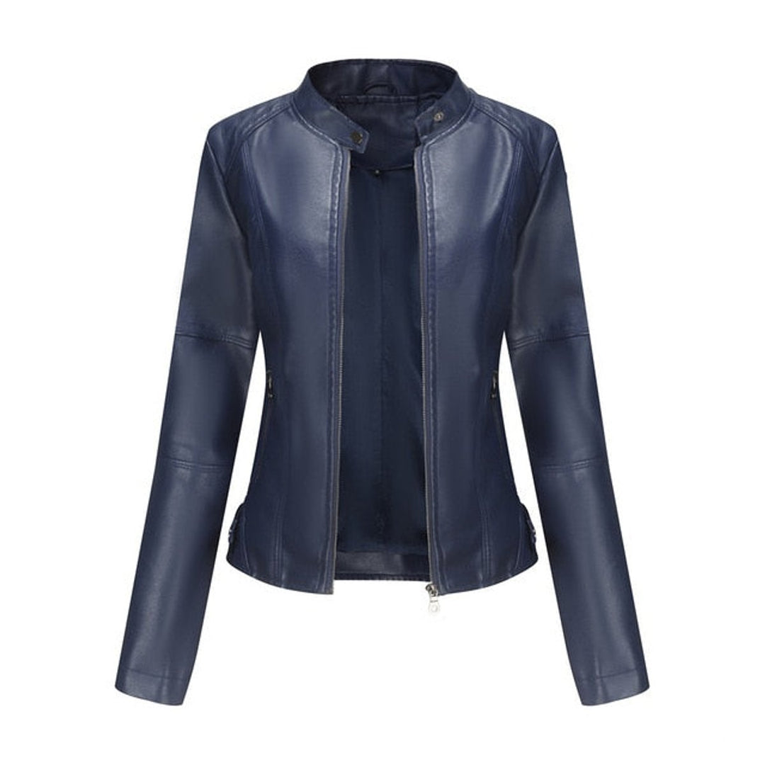 Penelope | Women's Faux Leather Moto Jacket Stand Collar Full-Zip