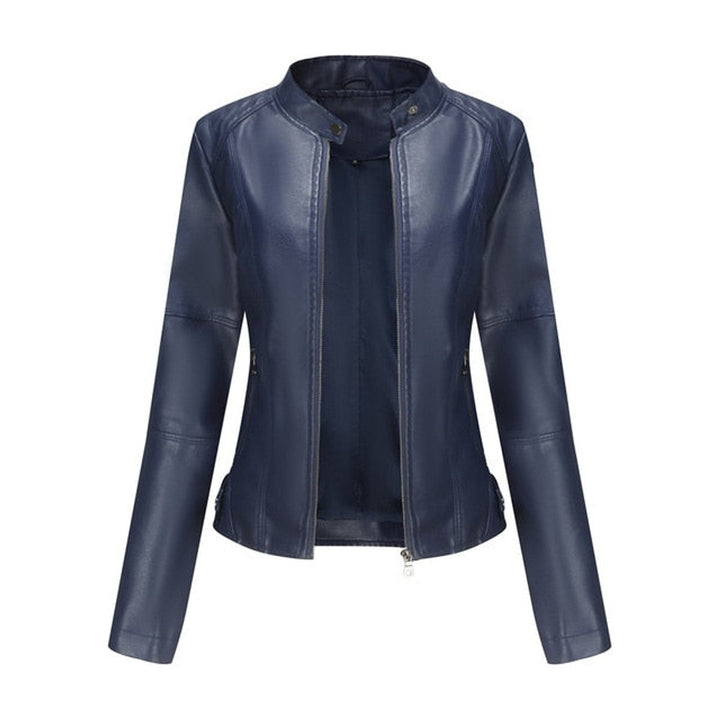 Penelope | Women's Faux Leather Moto Jacket Stand Collar Full-Zip