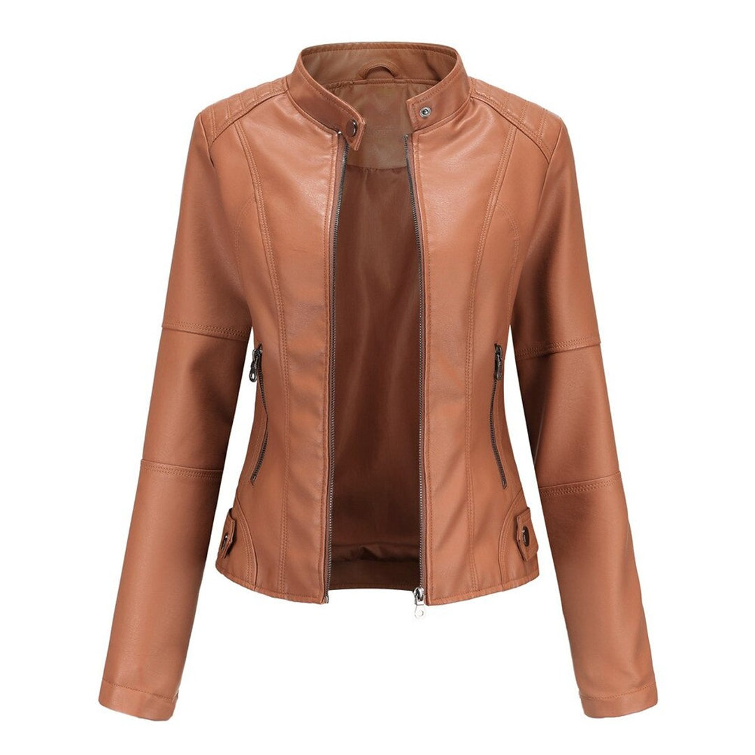 Penelope | Women's Faux Leather Moto Jacket Stand Collar Full-Zip
