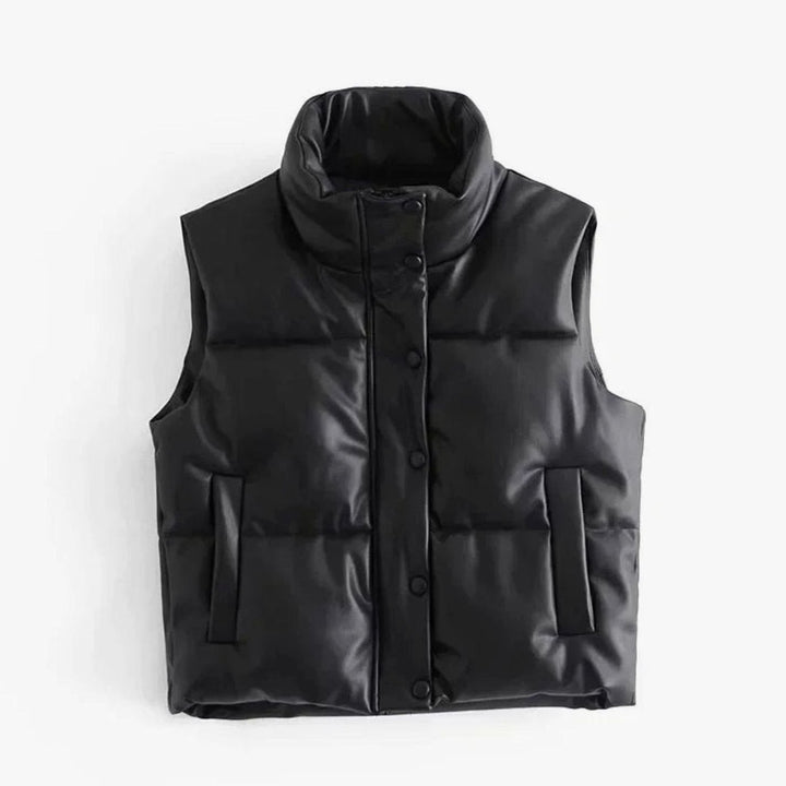 Luna | Women's Faux Leather Quilted Puffer Gilet High-Collar Sleeveless Vest