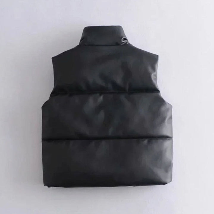 Luna | Women's Faux Leather Quilted Puffer Gilet High-Collar Sleeveless Vest