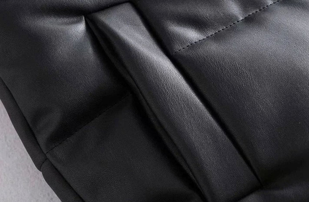 Luna | Women's Faux Leather Quilted Puffer Gilet High-Collar Sleeveless Vest