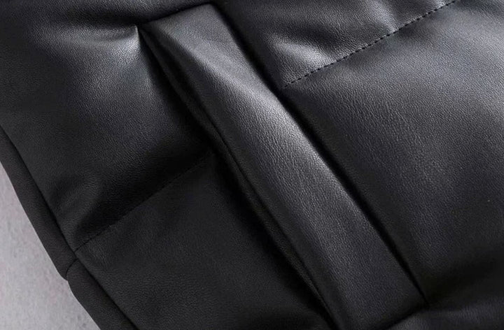 Luna | Women's Faux Leather Quilted Puffer Gilet High-Collar Sleeveless Vest
