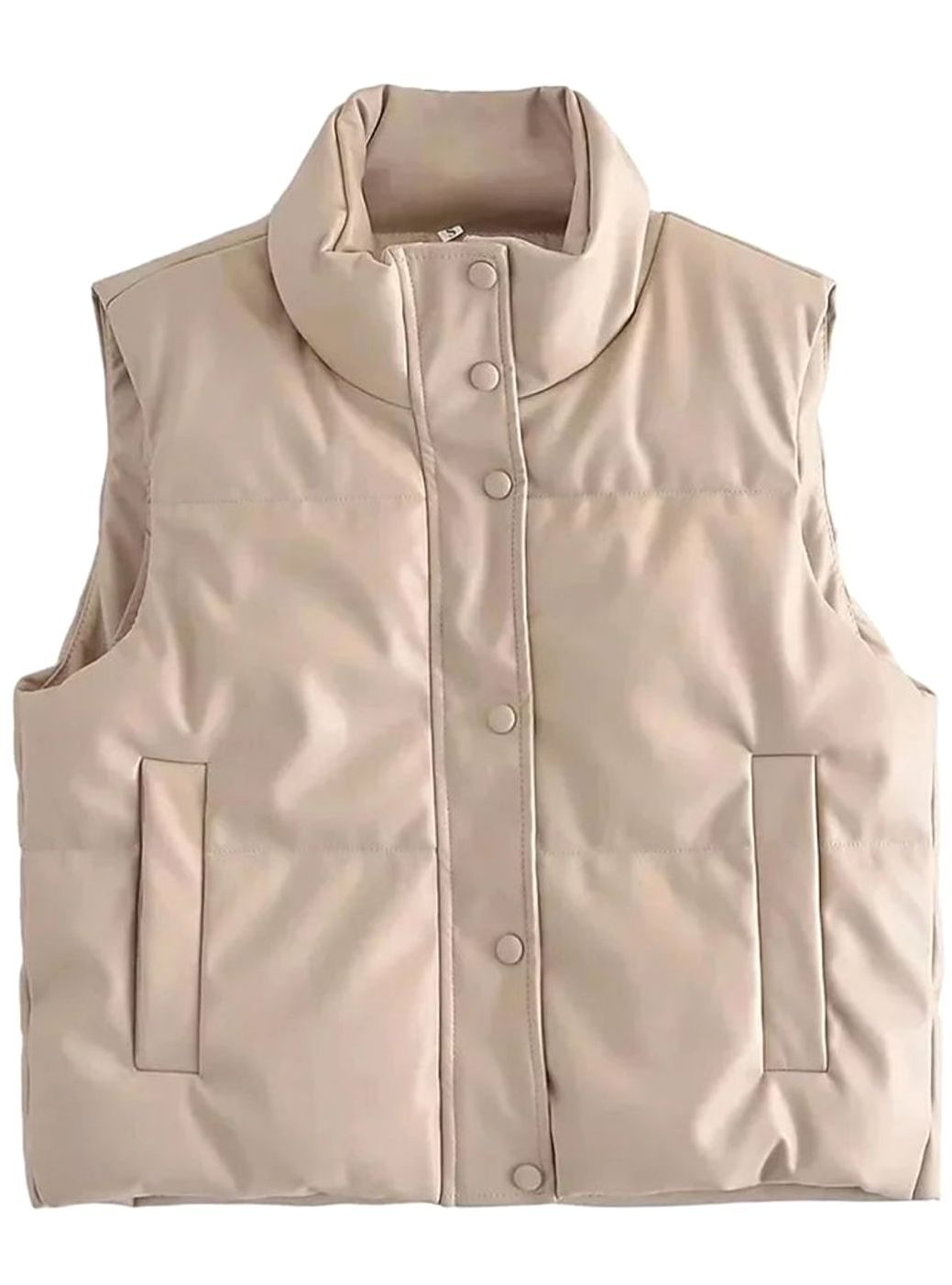 Luna | Women's Faux Leather Quilted Puffer Gilet High-Collar Sleeveless Vest
