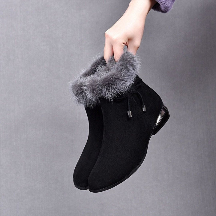 Charlotte | Women's Faux Suede Fur-Trim Flat Ankle Boots