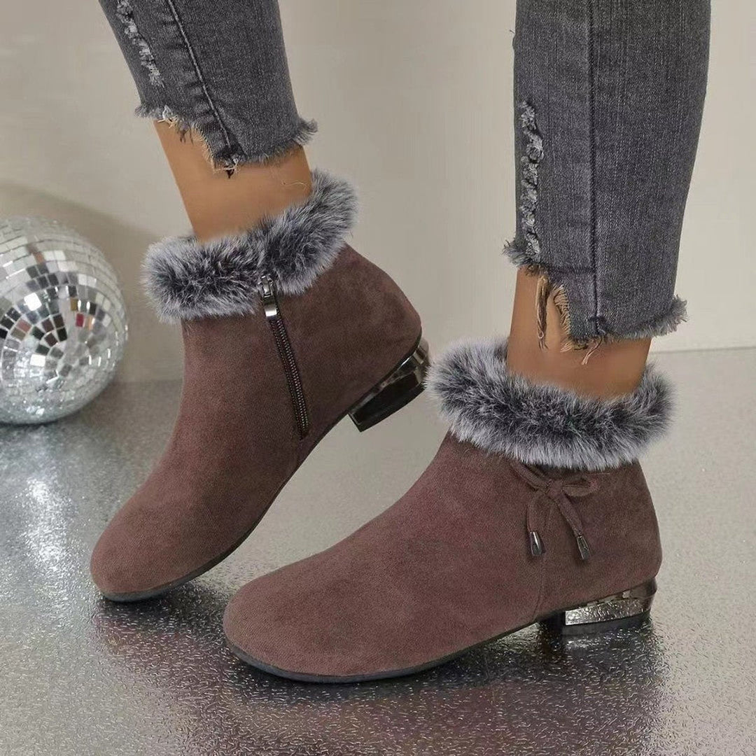 Charlotte | Women's Faux Suede Fur-Trim Flat Ankle Boots
